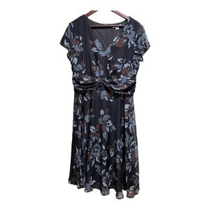 Black, Maroon & Gray Floral Dress By Coldwater Creek Size 14